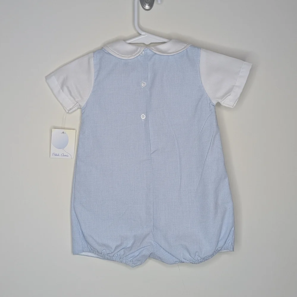 NWT Petit Ami Plaid Romper With Bonnet 6m